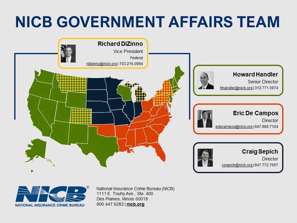 NICB Government Affairs Team Map.