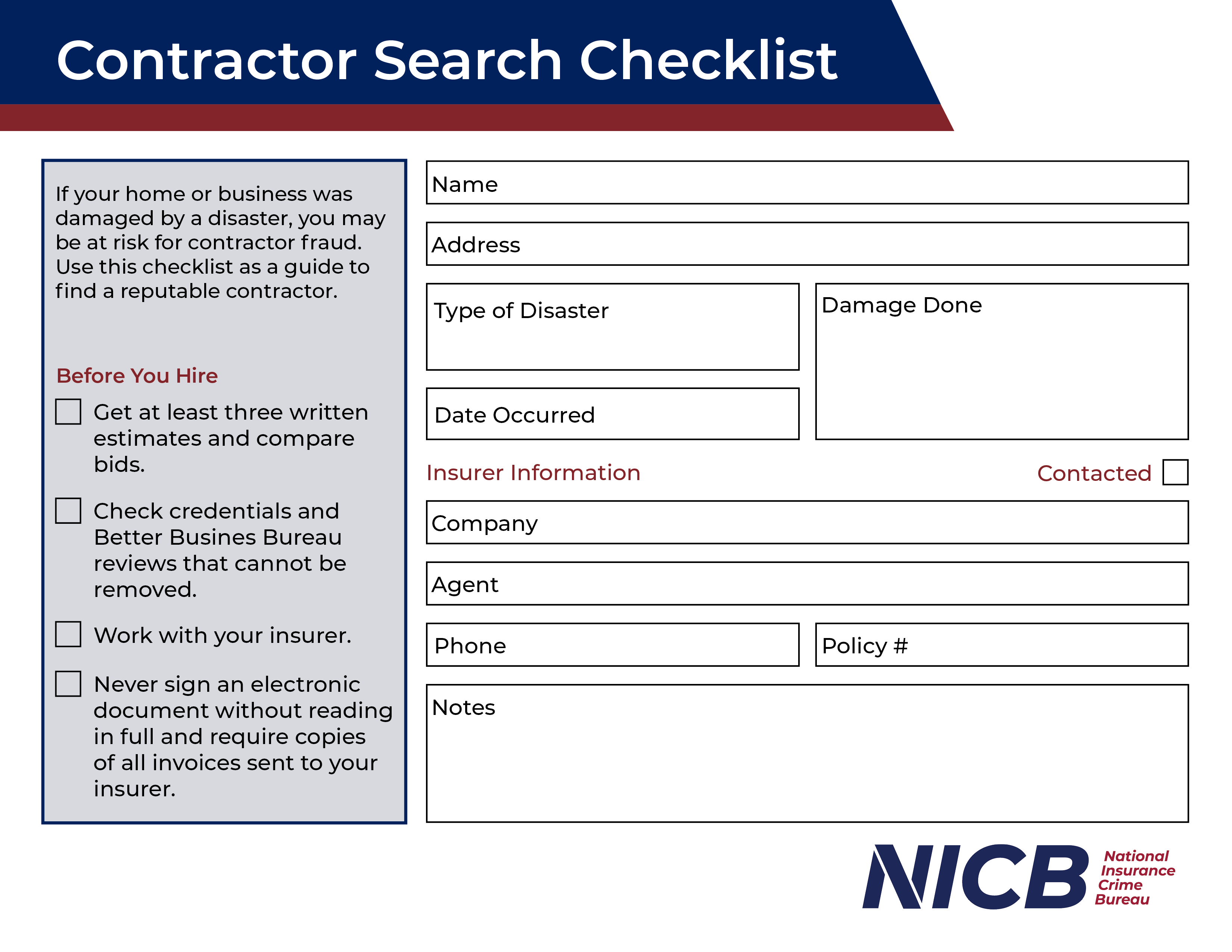 Checklist for Hiring A Contractor